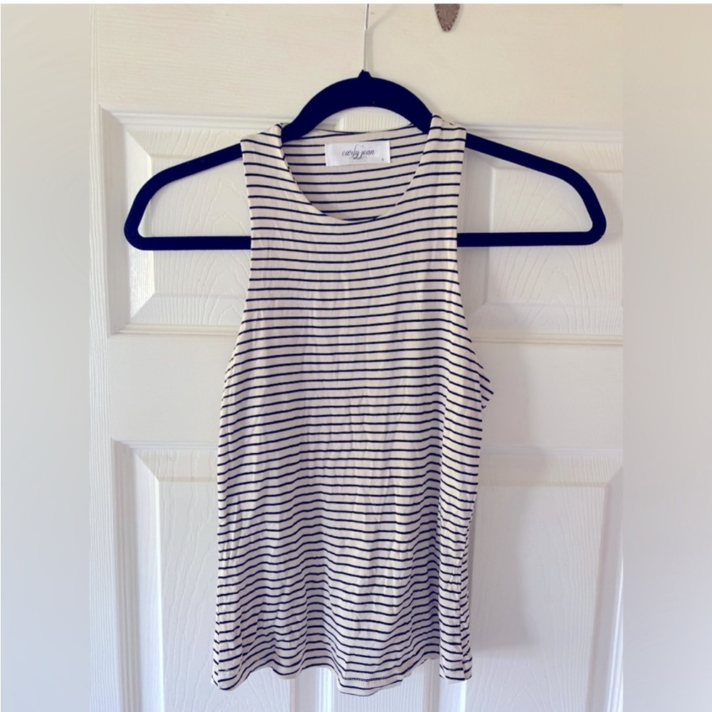 Carly Jean Los Angeles Cream and Black Striped Tank Top